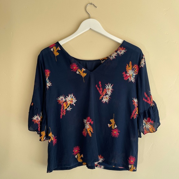 Madewell Silk Ruffle-Sleeve Top in Cactus Flower - Picture 5 of 7